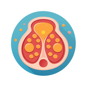 Diagrammatic vector style illustration of anatomy of thyroid gland, medical science concept in round format