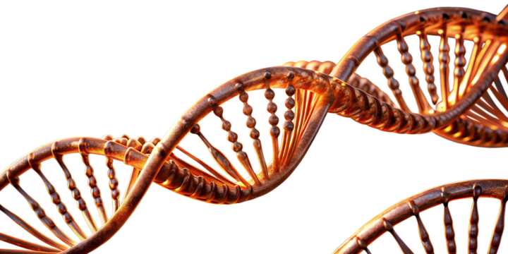 A closeup of a dna double helix structure, symbolizing biology, science, and genetics isolated on transparent background