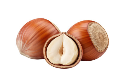 Isolated Three Hazelnuts with Half Cut