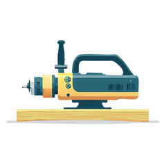 Fototapeta premium Router tool sitting atop a light colored wood plank for carpentry and woodworking projects.