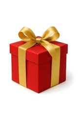 Obraz premium Red Gift Box with Golden Ribbon Isolated on White Background