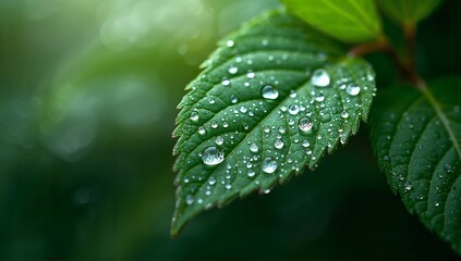 A leaf with water droplets on it