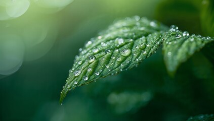 A leaf with raindrops on it