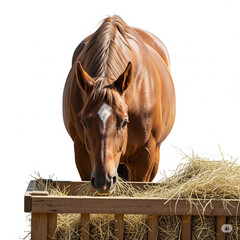 the horse eats from the trough