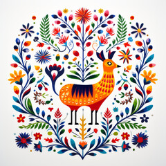 Fototapeta premium Ornate hand-drawn illustration of wildlife with deer and leaves, background