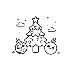 Cute Christmas Holiday Coloring Page Set, cute christmas candle with holly bold & easy cute christmas coloring page, bold & easy cozy winter coloring book pages, line art vector illustration, 