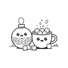 Cute Christmas Holiday Coloring Page Set, cute christmas candle with holly bold & easy cute christmas coloring page, bold & easy cozy winter coloring book pages, line art vector illustration, 