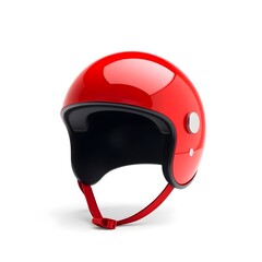 Fototapeta premium A vibrant red helmet with a glossy finish and a curved shape is prominently displayed on a clean and minimalist white background