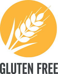 Simple and clean gluten free icon featuring a stylized wheat stalk inside a yellow circle with text below