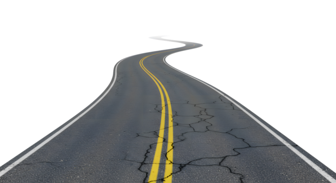 A winding road stretches ahead with yellow lines down the middle, symbolizing a journey or path