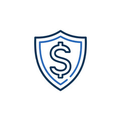 Shield icon featuring a dollar sign, symbolizing financial security, protection, and monetary safety in a sleek, modern outline design