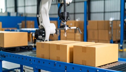 Naklejka premium robot arms in industrial factory