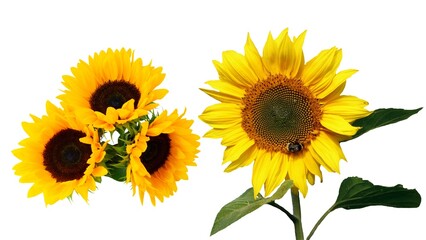 Obraz premium Bright sunflower collection isolated on white background, perfect for botanical design, floral patterns, invitations, summer decoration, and natural themed projects