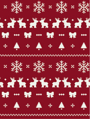 Christmas Knitted Pattern with Reindeer and Snowflakes
