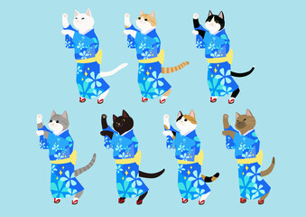 盆踊りを踊る7匹の猫