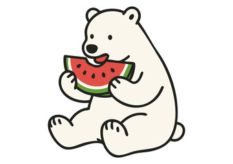 スイカを食べるシロクマのイラスト
