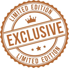 Circular vintage stamp or badge with the words exclusive and limited edition in distressed rustic style with a crown emblem
