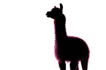 Silhouette of a llama with pink highlights against a white backdrop