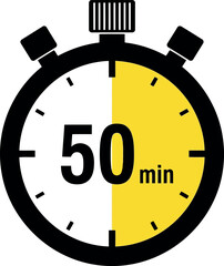 Classic stopwatch timer showing fifty minutes elapsed with a split face indicating time passing and remaining