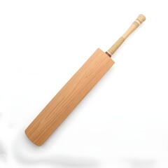 Naklejka premium A traditional cricket bat with a smooth wooden surface and visible grain patterns lies horizontally on a clean and pristine white background