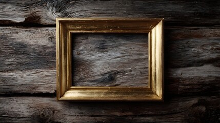 Fototapeta premium Golden frame on rustic wooden background