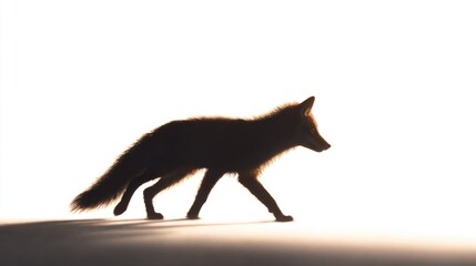 Fototapeta premium Silhouette of a red fox walking in the bright light of the sunrise
