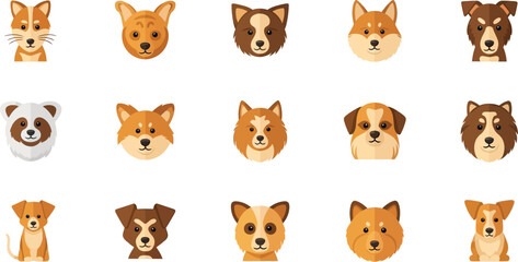 Obraz premium Charming collection of diverse dog breeds in adorable flat illustrations