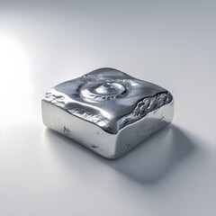 A highly detailed and realistic pure uranium piece is centrally placed on a clean and pristine white background