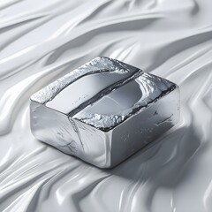 A highly detailed and realistic pure uranium piece is centrally placed on a clean and pristine white background