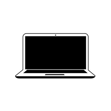Minimalist vector of open laptop, front view. Essential tools for business, online education, remote work. Mobility and technology concept