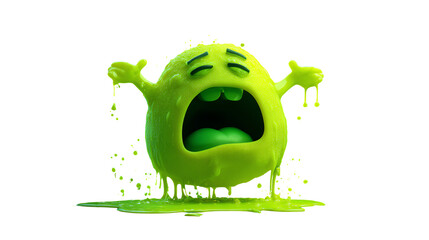 Bright Green Funny Vomiting Emoji in 3D Cartoon Style Isolate on Transparent White Background