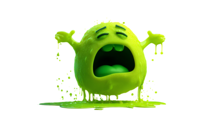 Bright Green Funny Vomiting Emoji in 3D Cartoon Style Isolate on Transparent White Background