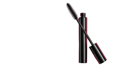 Dark mascara tube and wand, close-up