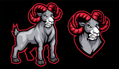Wild Ram Mascot Character with Red Horns