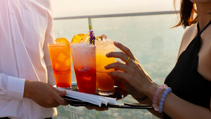 The classic cocktails on the rooftop bar view