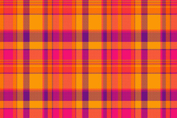 Pixelated plaid pattern in vibrant orange, pink, and purple hues. A modern take on classic textile designs, perfect for backgrounds, textures, and digital art.