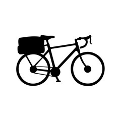 Silhouette of a bicycle with a bag on the back carrier for travel