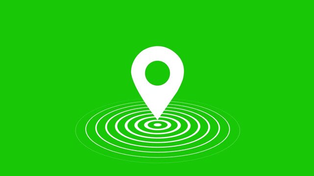 Digital GPS location pin with radio waves, navigation map pointer, fixed place tracker, Appearing pointer for a map. map location pin bouncing on chroma key background, 3d location icon animation.