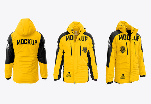 Jacket with Hoodie and Patches Mockup