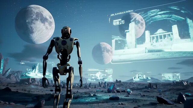 Robot on alien landscape