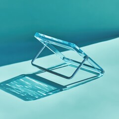 Transparent acrylic stand on teal background casts shadow, minimalist product photography.