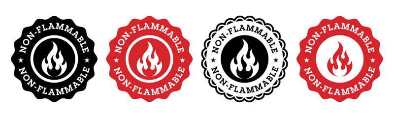 Non Flammable Safety Badge Icons with Flame Symbol in Black and Red