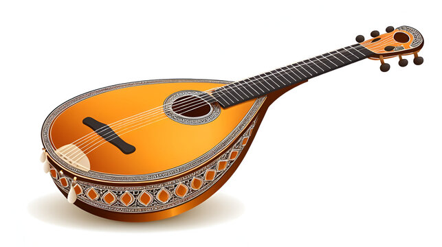 Ancient Indian music instrument veena isolated on white. Attribute of goddess Sarasvati. Vector illustration.