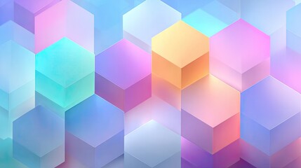 Abstract geometric pattern of translucent hexagons and cubes in pastel colors