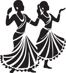 Silhouette dancers in traditional Indian clothing