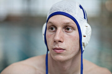 Water polo player outside pool