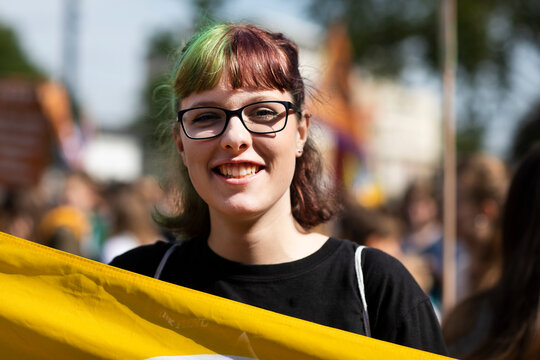 Schoolgirl demonstrating