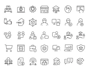 Set of outline icons related to e-commerce. Linear icon collection