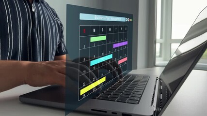 Calendar work schedule, business plan concept.Managing a scheduled meeting.Businessman manages time to work efficiently and on time on all projects.