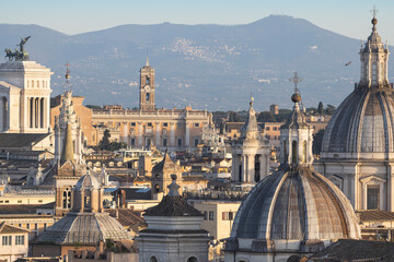 Obraz premium Rome picturesque cityscape at sunset from St. Angelo Castle. Italy